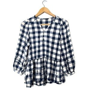 American Eagle Blue And White Plaid Ruffle Blouse Women’s Size Small